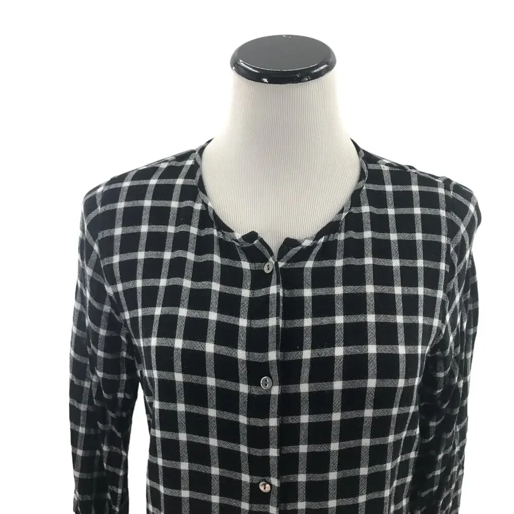 Rails Celeste Onyx Plaid White Check Linen Blouse